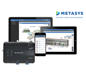 Various devices displaying a Metasys portal, and a Metasys device
