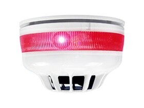 A fire alarm unit with a red siren