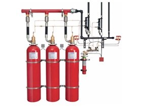 A set of three fire extinguishers
