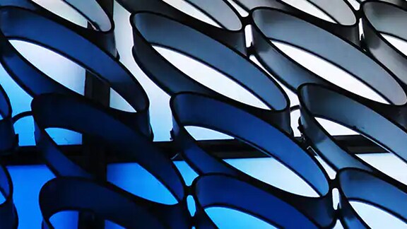 Circular abstract patterns on a building exterior
