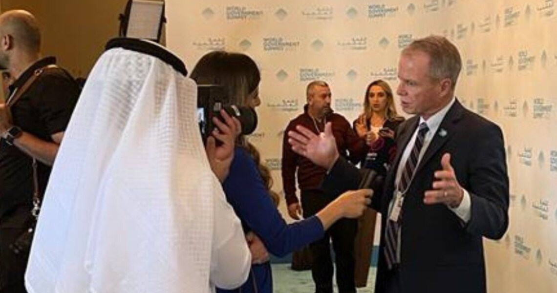 George Oliver being interviewed at the World Government Summit 2023