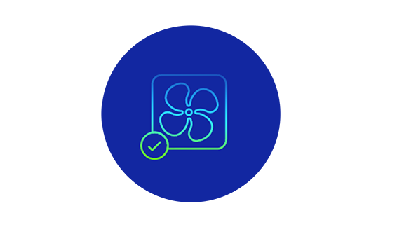 Icon of a fan with a tick symbol
