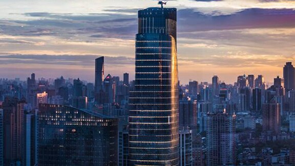 Cityscape against a twilight sky