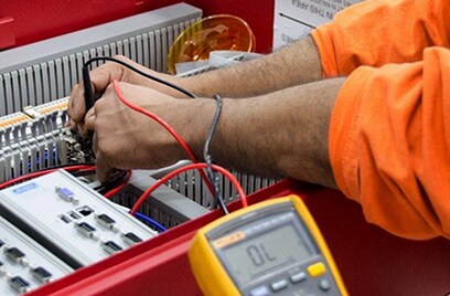 Controls panels and other fire safety equipment being installed