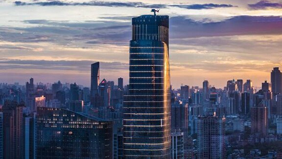 Cityscape against a twilight sky