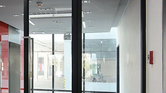 A glass door in a building