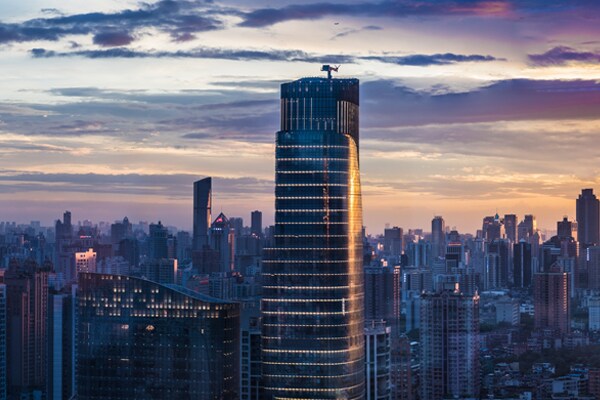 Modern city skyline during evening