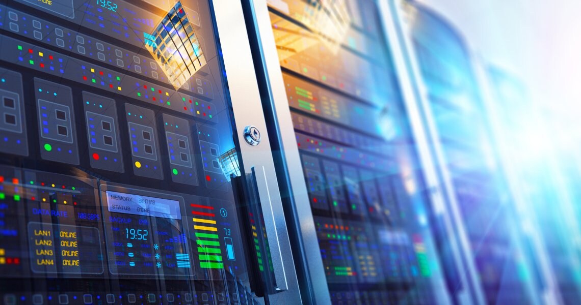 Close up of a data centre rack