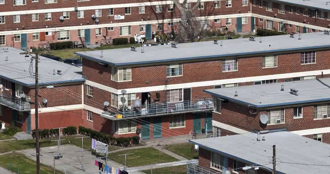 Aerial view of a housing block, as part of an affordable housing program