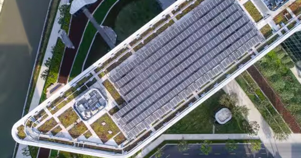 Top view of commercial building
