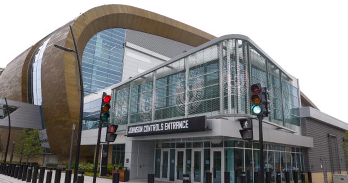 The Johnson Controls entrance at the Fiserv Forum