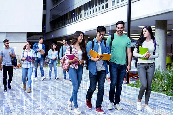 Students walking in the campus of their institute