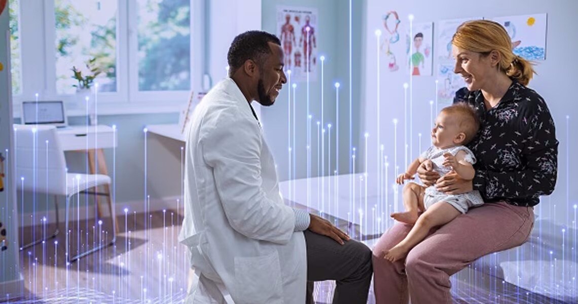 Baby and mother visitng a doctor in clinic