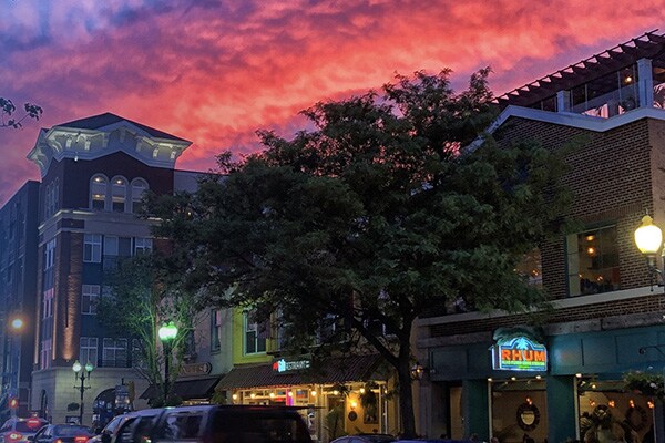 A busy street during the evening