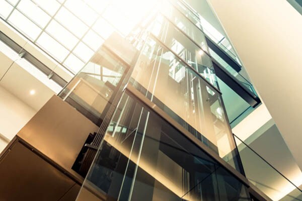 Upwards shot of elevator shafts in a modern building