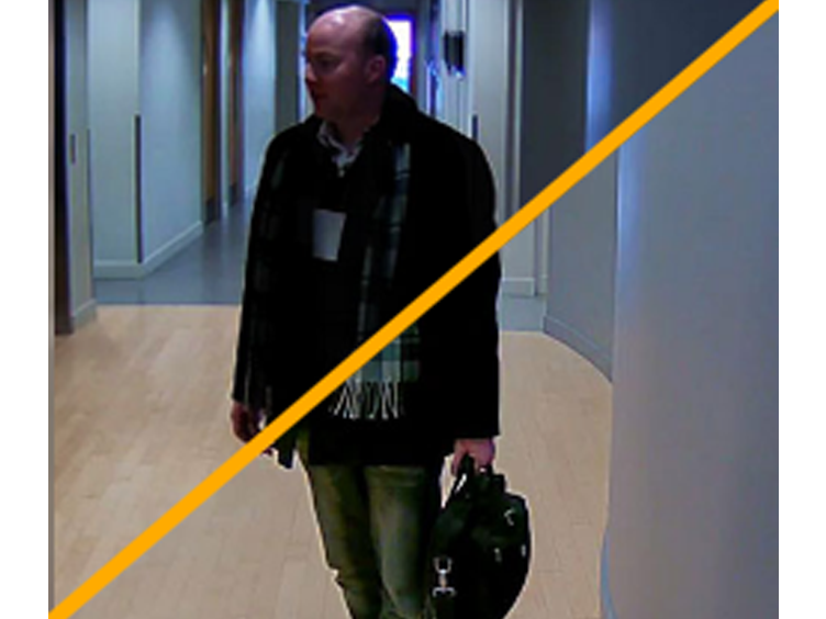 Image of man with a diagonal line differentiating the quality of capture