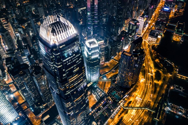 Ariel view of a city at night time