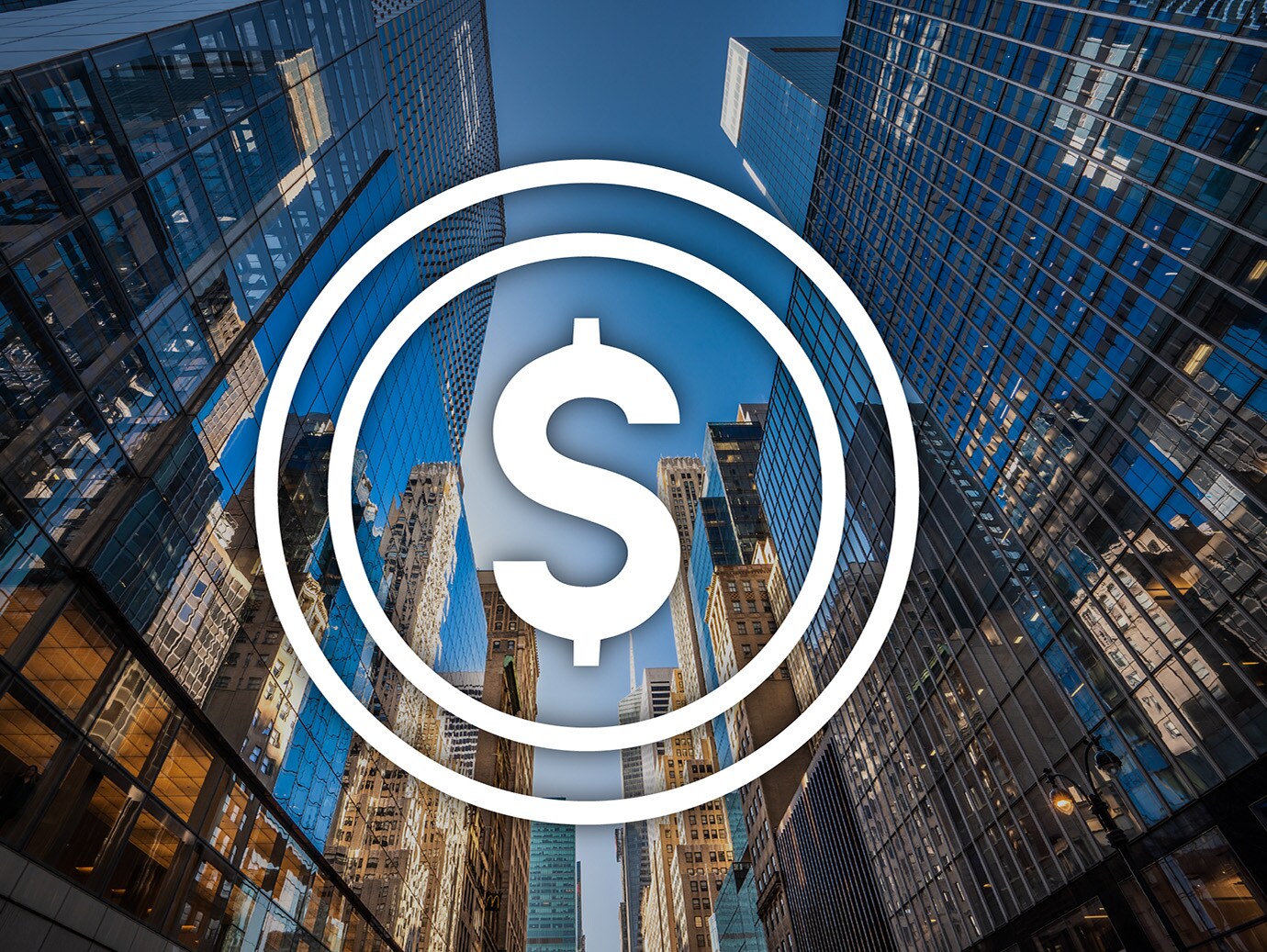 Dollar symbol overlaid on an image of a business area