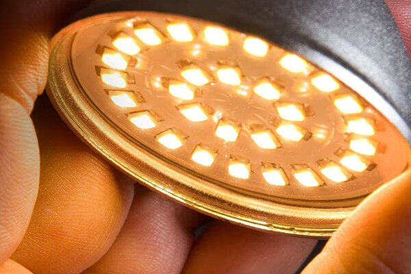 Close-up of a person's hand adjusting a study lamp