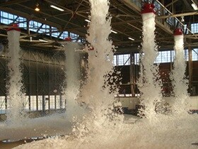 Foam fire suppression systems activated in a commecial space